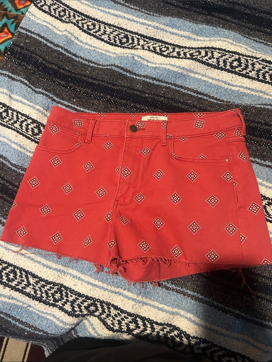 Wrangler Pants - Wrangler Red Printed Cutoff Denim Shorts